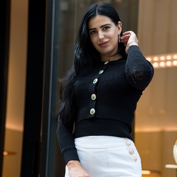 NEW! Monogram Knit Cropped Cardigan - Black - Picture 9 of 11